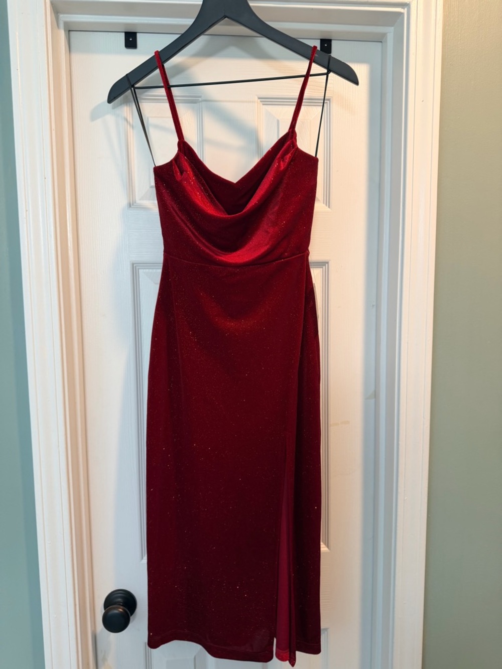 Lovely Day Red Sparkle Cowl-Neck Midi Dress